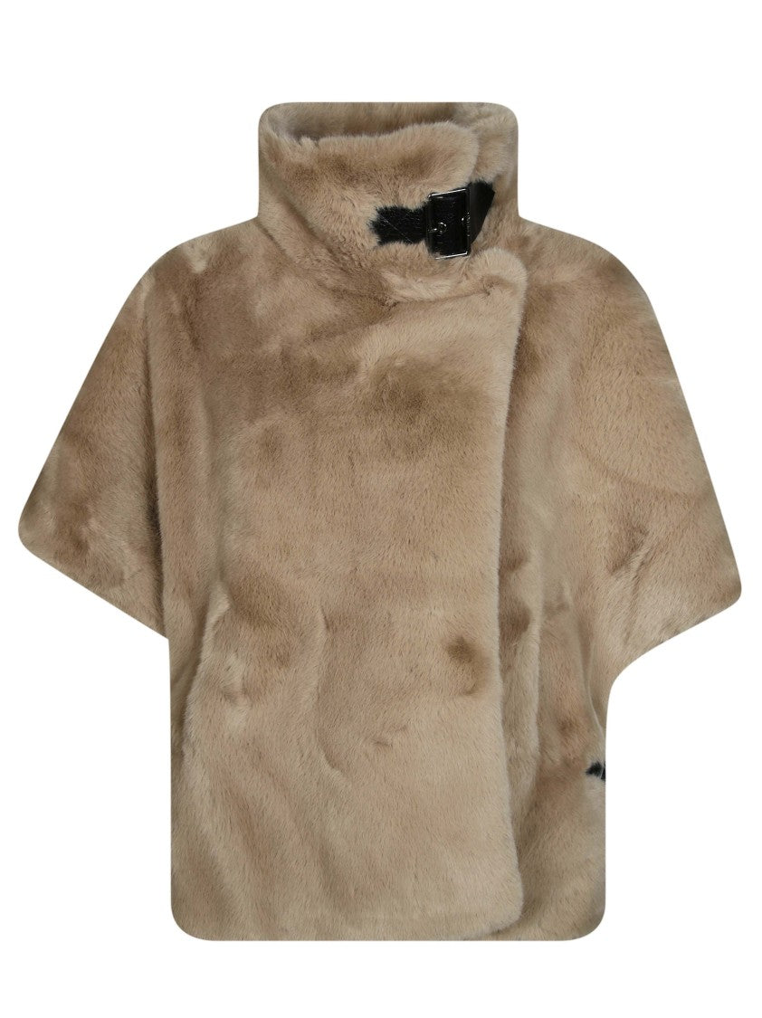 Pinko New Comodino Cape Plush Short Buckle Cape