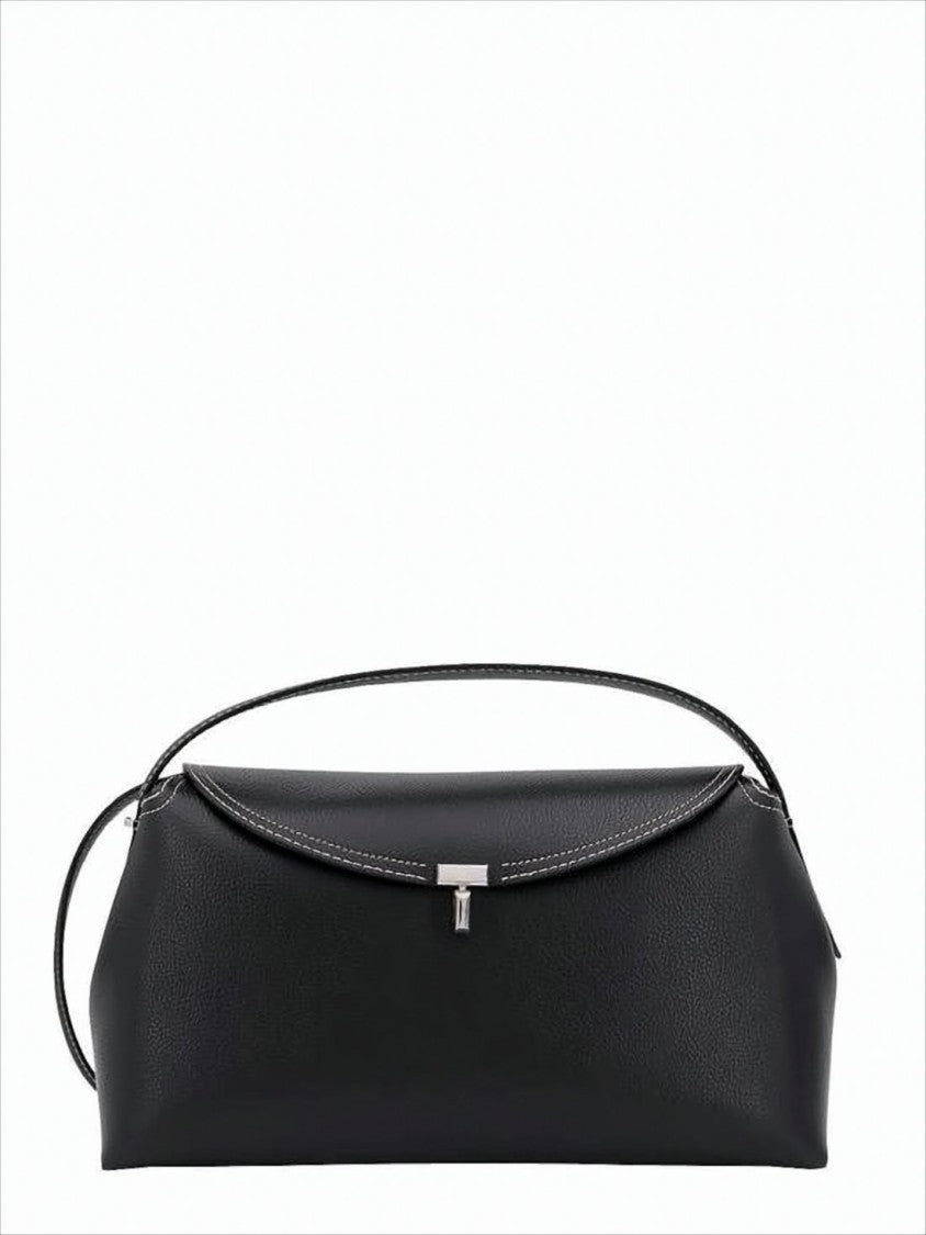 Totême Structured Black Leather Shoulder Bag With Flap Closure