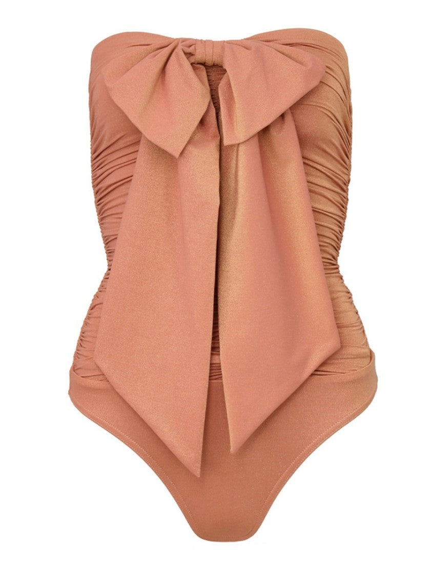 Zimmermann Coco Bow Detail Metallic One-Piece Swimsuit
