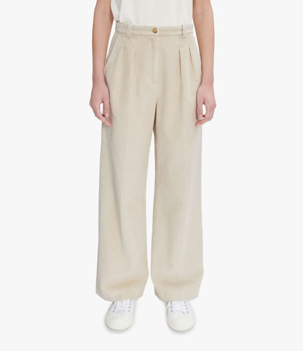 A.P.C. High-Rise Ecru Wide-Leg Pants With Permanent Creases