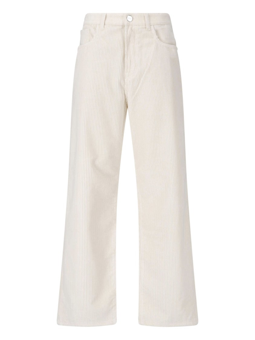 Róhe Cream Cotton Velvet Pants With Ribbed Texture
