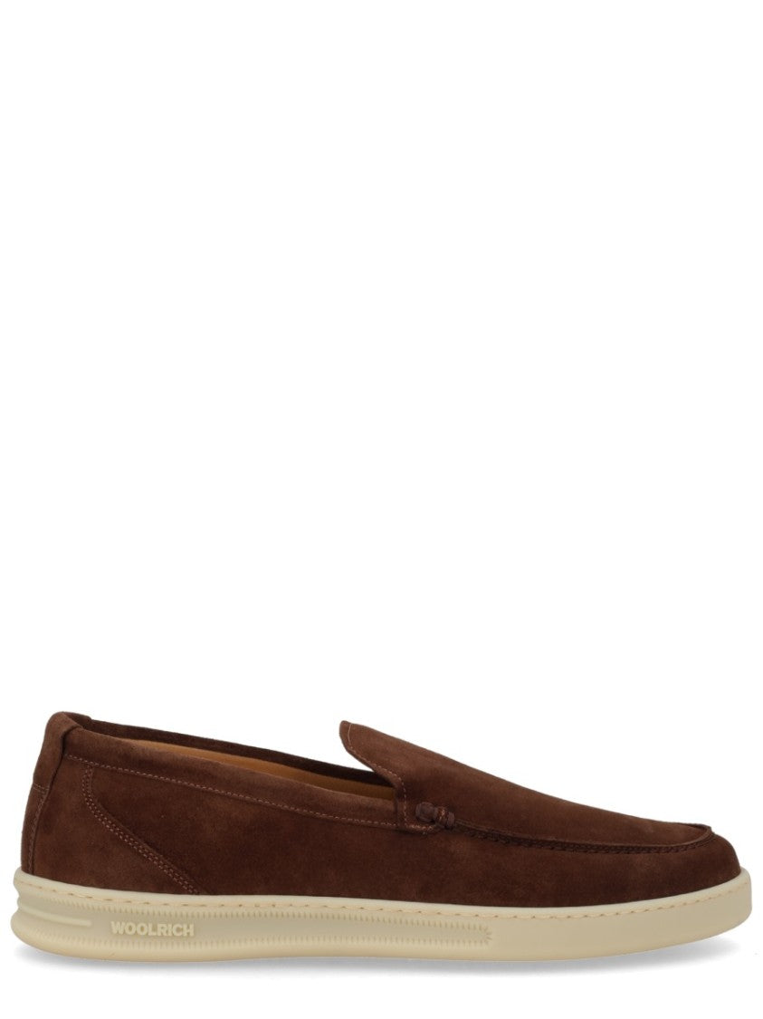 Woolrich Smooth Suede Moccasin Loafers With Contrasting Rubber Sole
