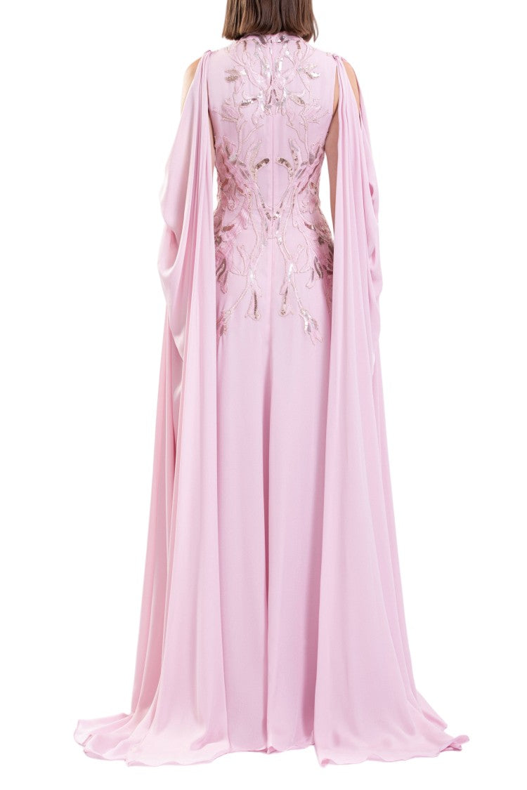 Saiid Kobeisy Crepe Georgette Dress With Draped Sleeves