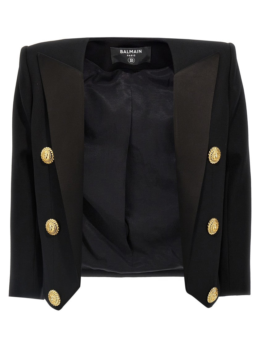 Balmain Grain De Poudre Blazer With Satin Lapels And Logo Buttons