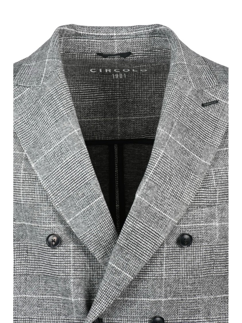 Circolo 1901 Double-Breasted Grey Checkered Jacket With Wide Lapels And Cropped Fit