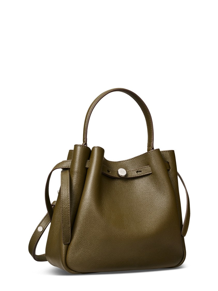 Tory Burch Romy Bucket Bag Pebbled Silver Accent Bucket Bag