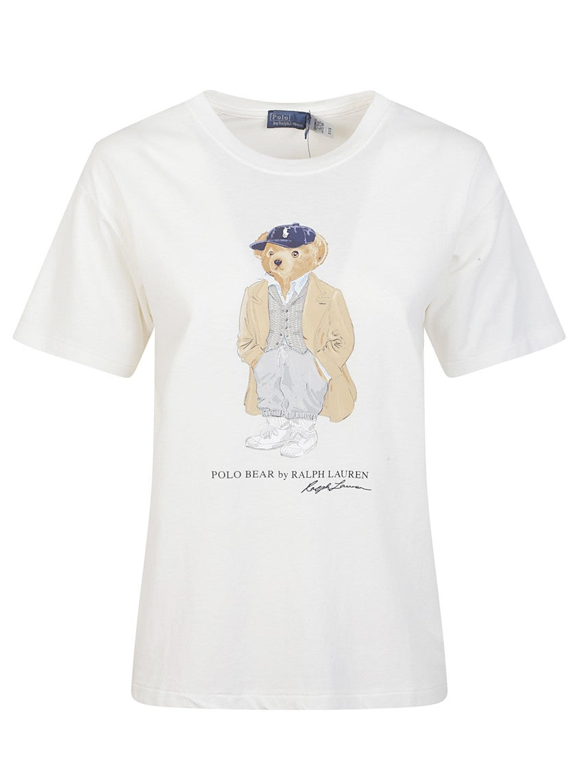 Polo Ralph Lauren Ivory Cotton Jersey T-Shirt With Iconic Embroidered Polo Bear