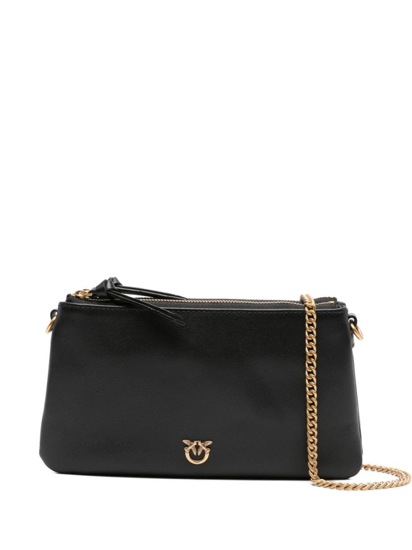 Pinko Rectangular Black Leather Shoulder Bag