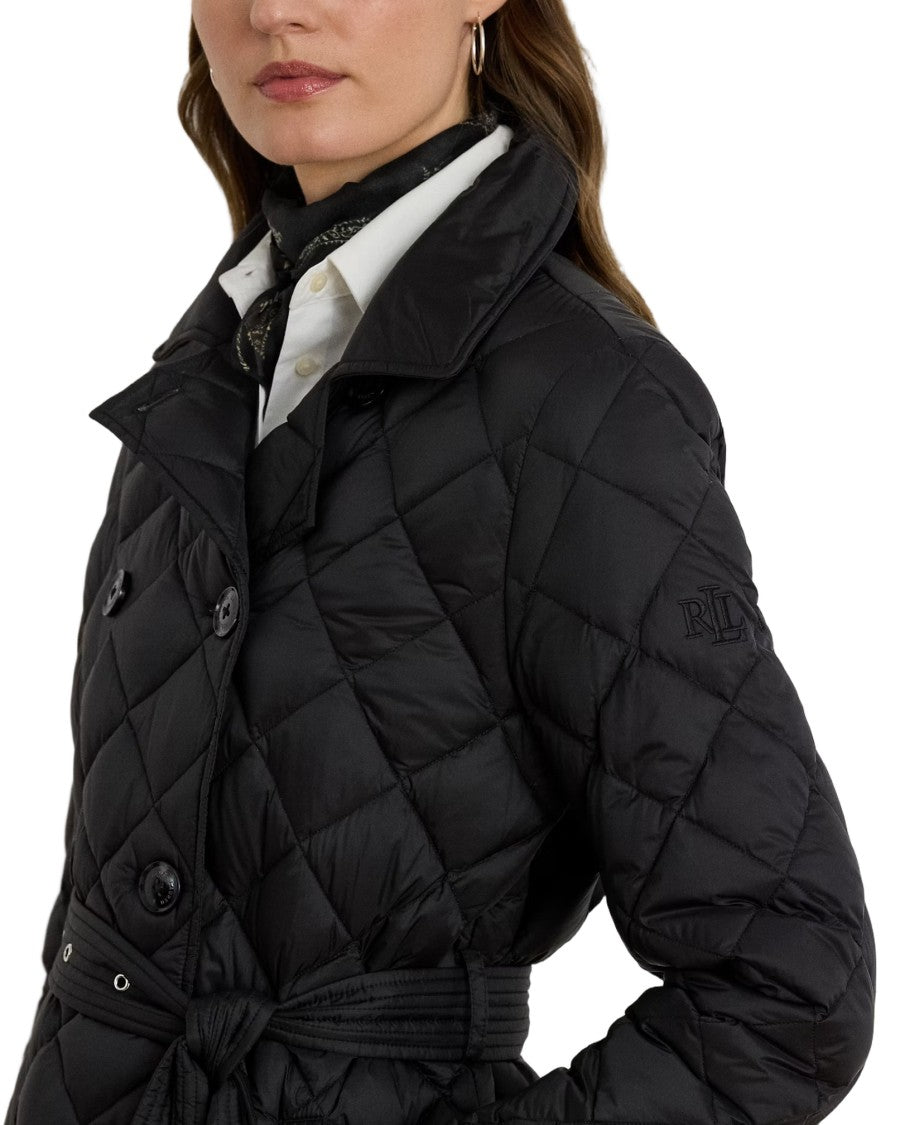 Lauren Ralph Lauren Insulated Black Quilted Coat With Belted Waist