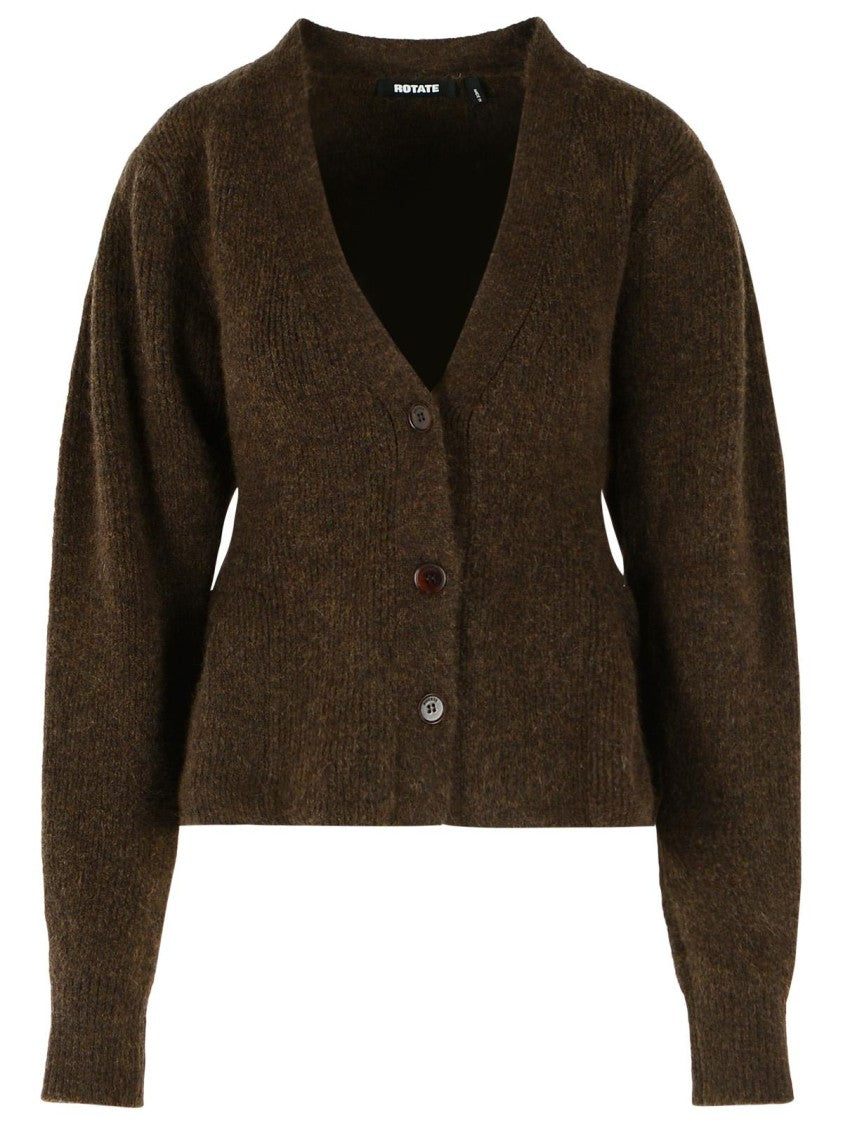 Rotate Brown Ruffled Flared Alpaca-Blend Cardigan