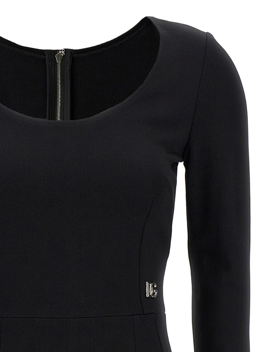 Dolce & Gabbana Stretch Viscose Midi Dress With Metal Logo Detail