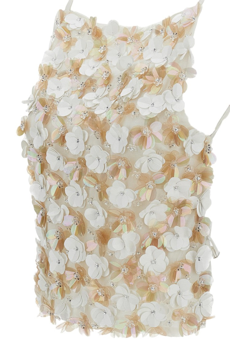 Parosh Floral Sequin Open-Back Top With Criss-Cross Tie Detail