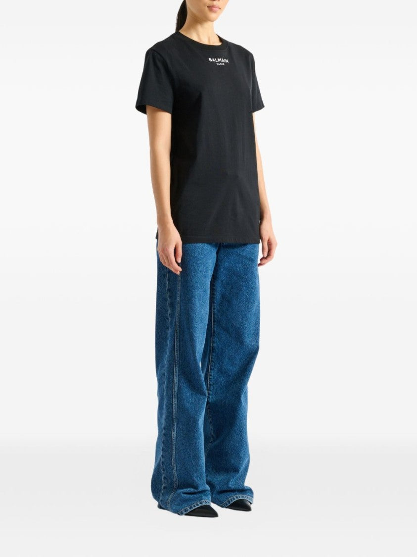 Balmain Black Embroidered Signature Logo T-Shirt