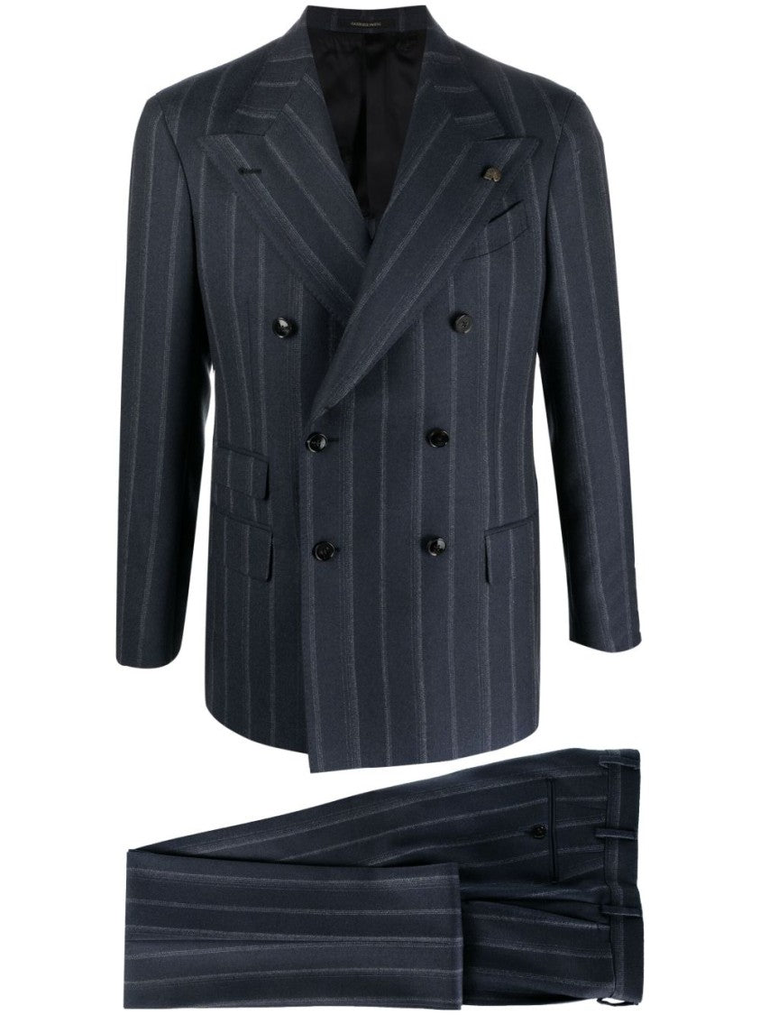 Gabriele Pasini Double-Breasted Navy Pinstripe Blazer And Slim Trousers Suit
