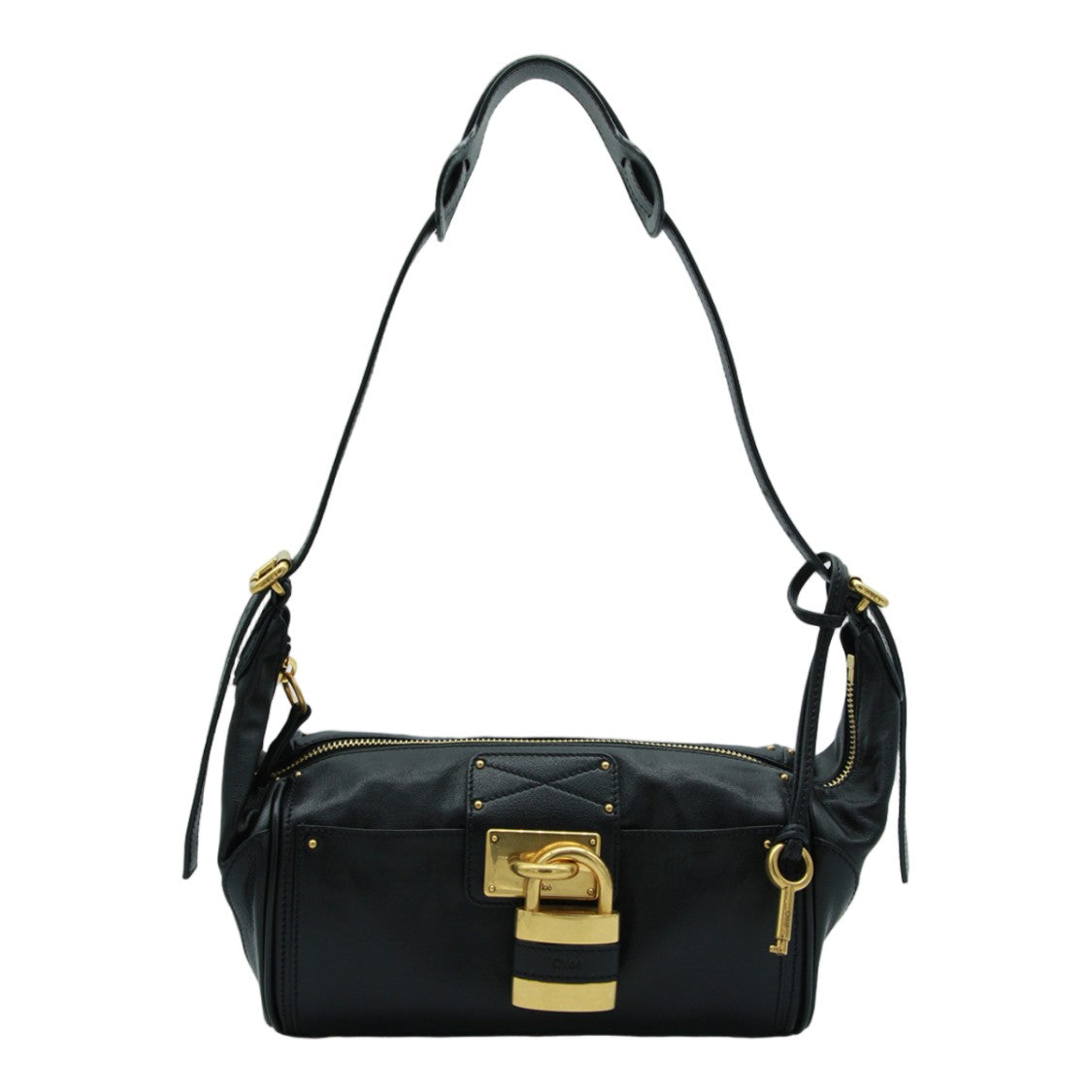 Chloé Sleek Structured Black Handbag With Gold Accents