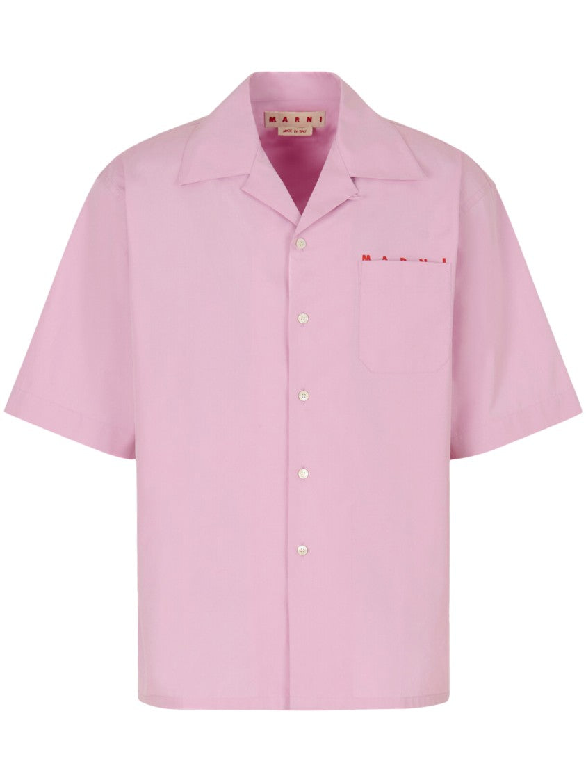 Marni Boxy Leather Shirt With Camp Collar