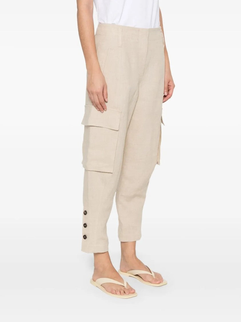 Brunello Cucinelli Relaxed Fit Beige Linen Pants With Tapered Leg