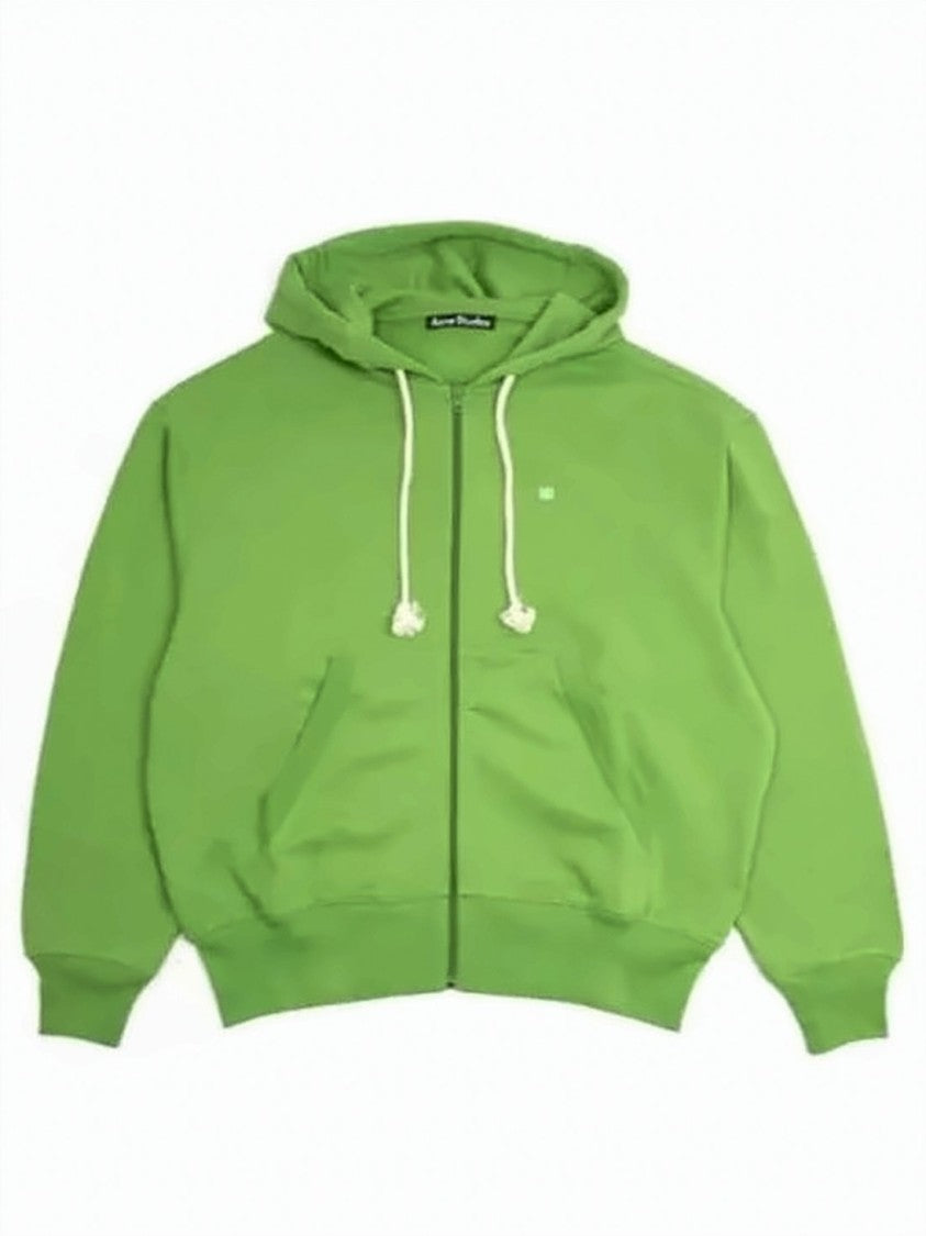 Acne Studios Vibrant Green Zip-Up Hoodie With Drawstring And Kangaroo Pockets