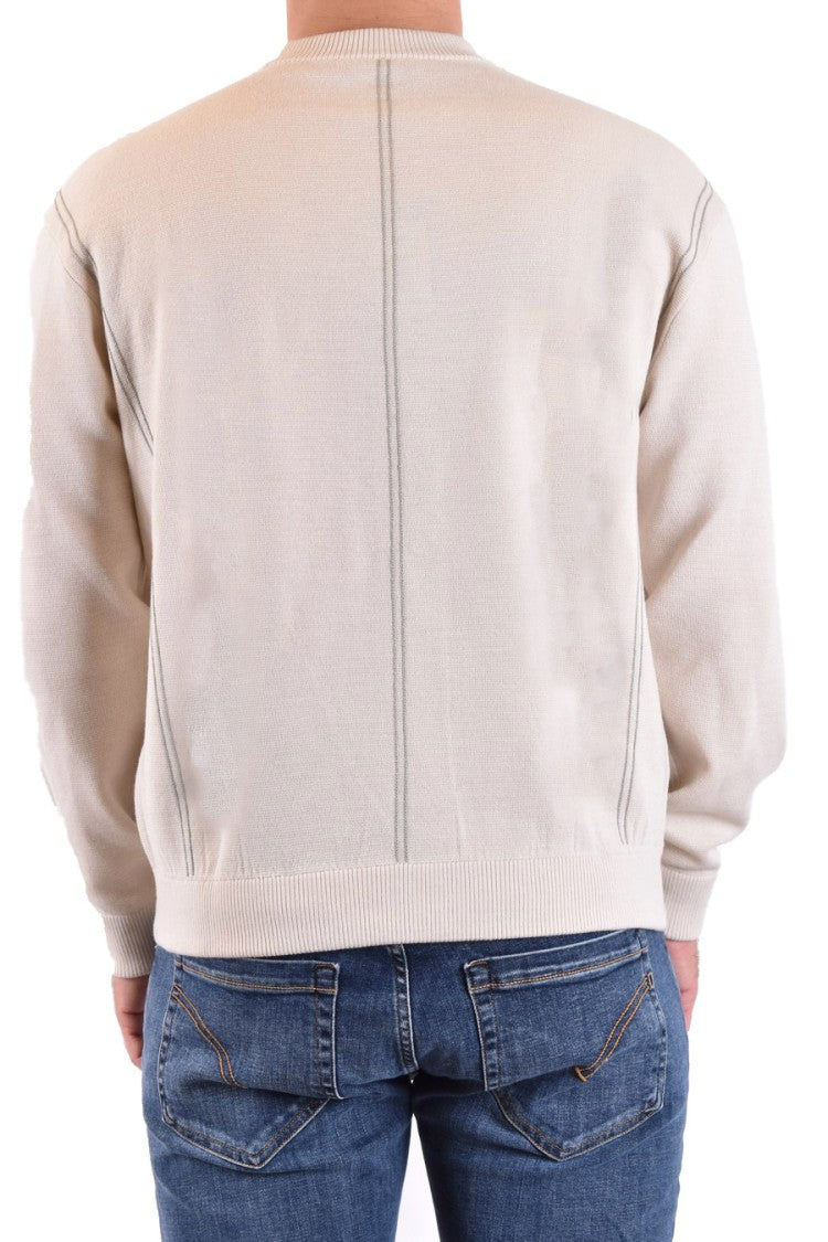 Emporio Armani Beige Knitwear With Ribbed Crew Neckline And Vertical Seams