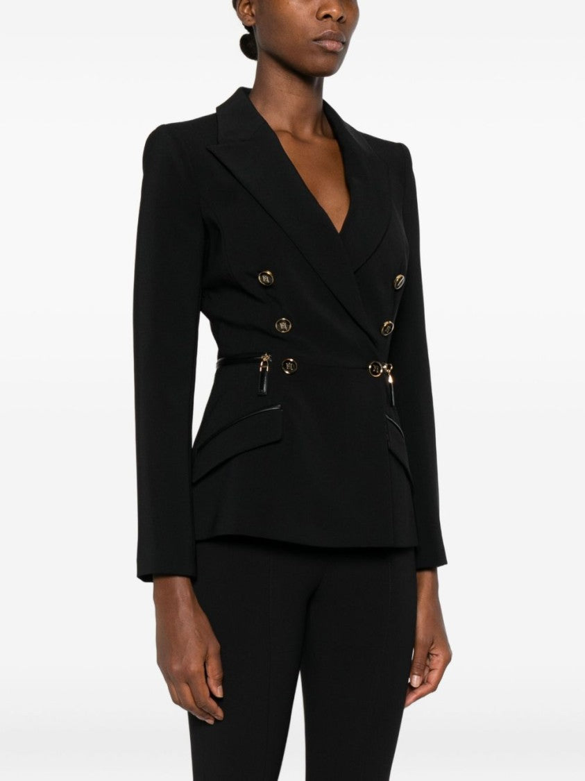 Elisabetta Franchi Tailored Double-Breasted Black Jacket With Gold-Tone Accents