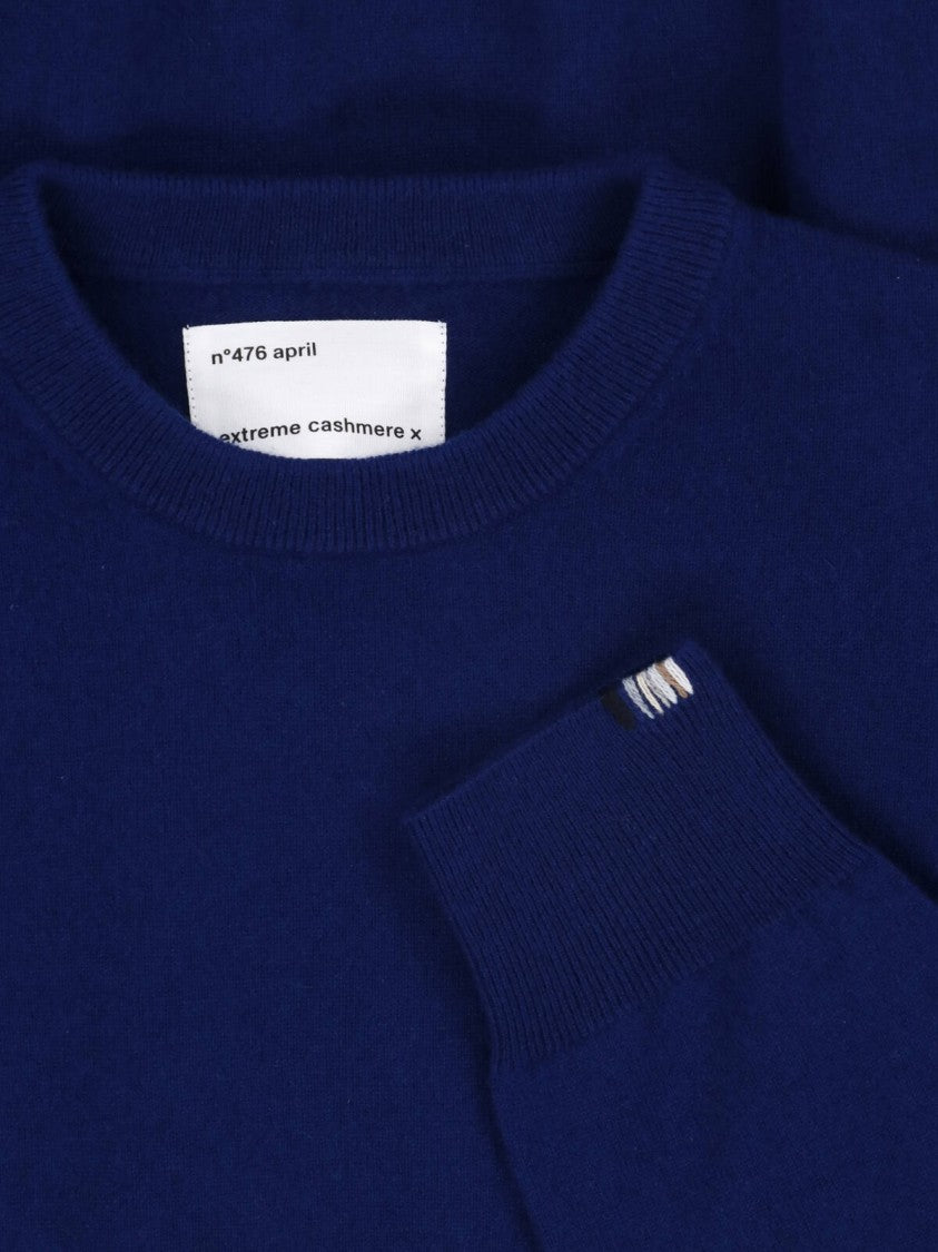 Extreme Cashmere Blue April Long-Sleeve Ribbed Cashmere Crewneck Sweater