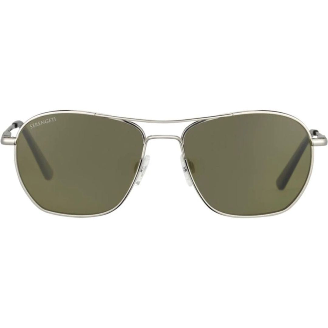 Serengeti Lunger Angular Silver Metal Sunglasses With Olive Green Lenses