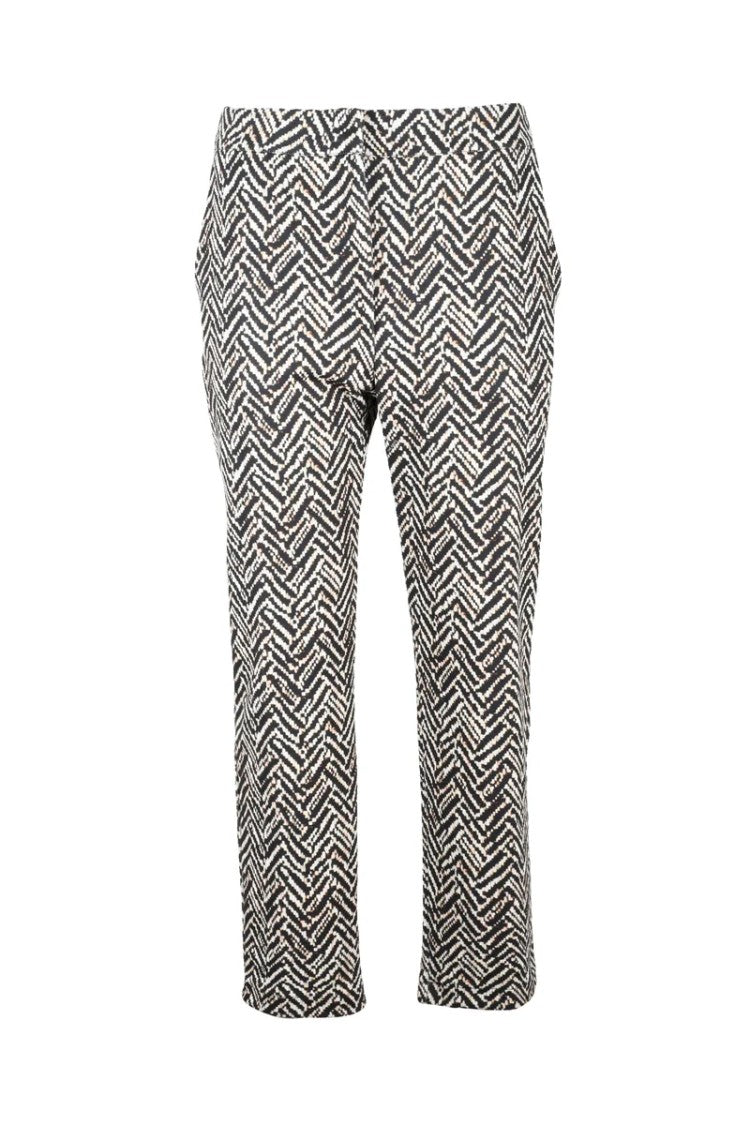 The Abito Beige And Black Geometric Pattern Trousers With Tailored Fit
