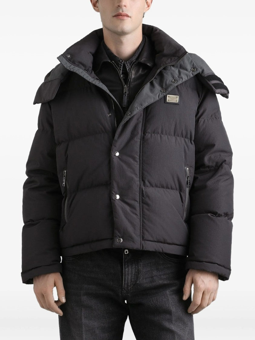 Dolce & Gabbana Black Boxy Cropped Padded Hooded Jacket