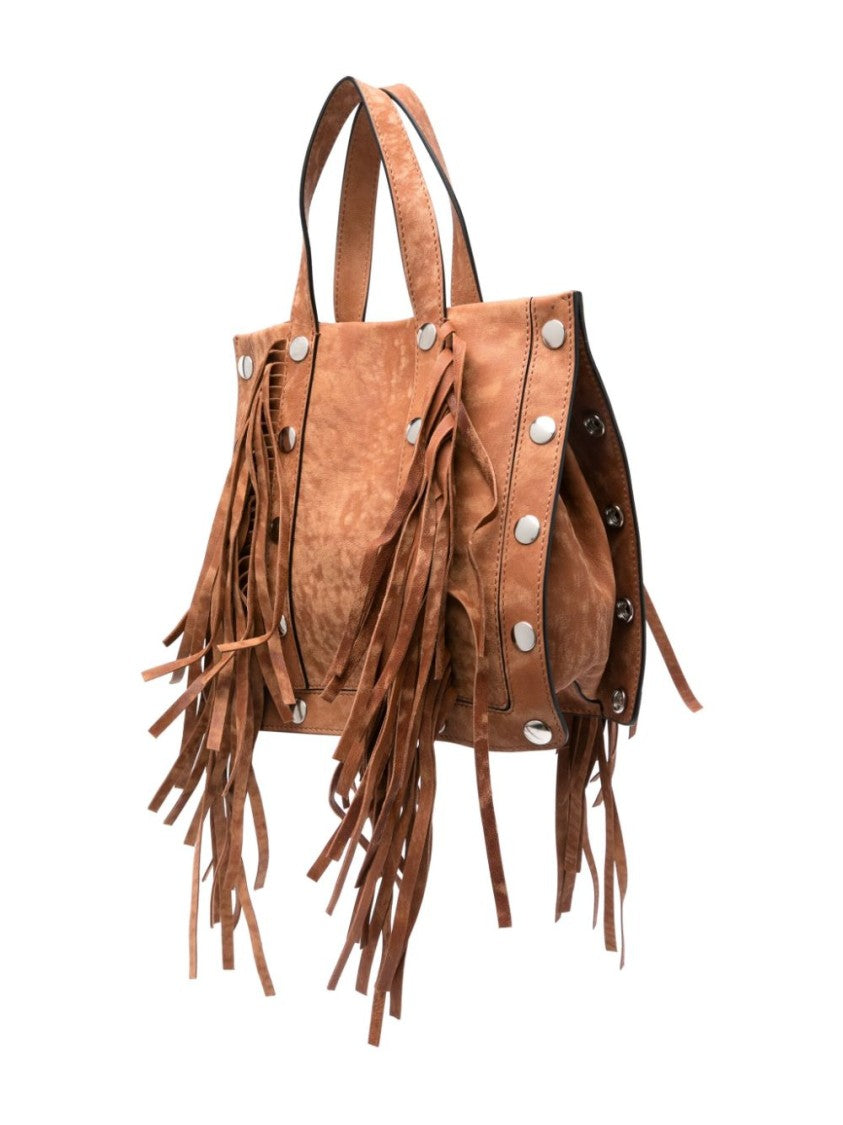 Moschino Fringe-Embellished Rectangular Brown Suede Bag