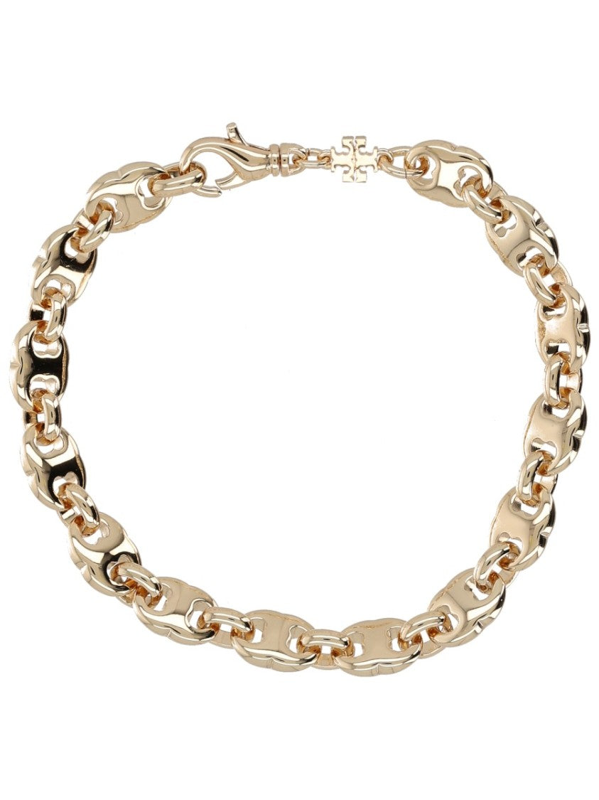 Tory Burch Polished Interlocking Oval Links Brass Bracelet