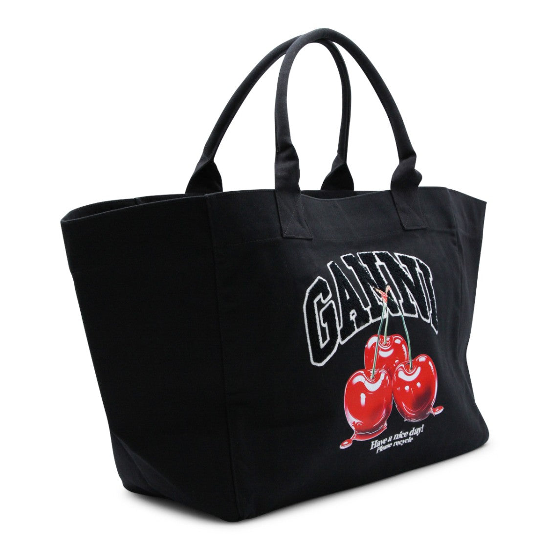 Ganni Cherry Graphic Cotton Tote Bag