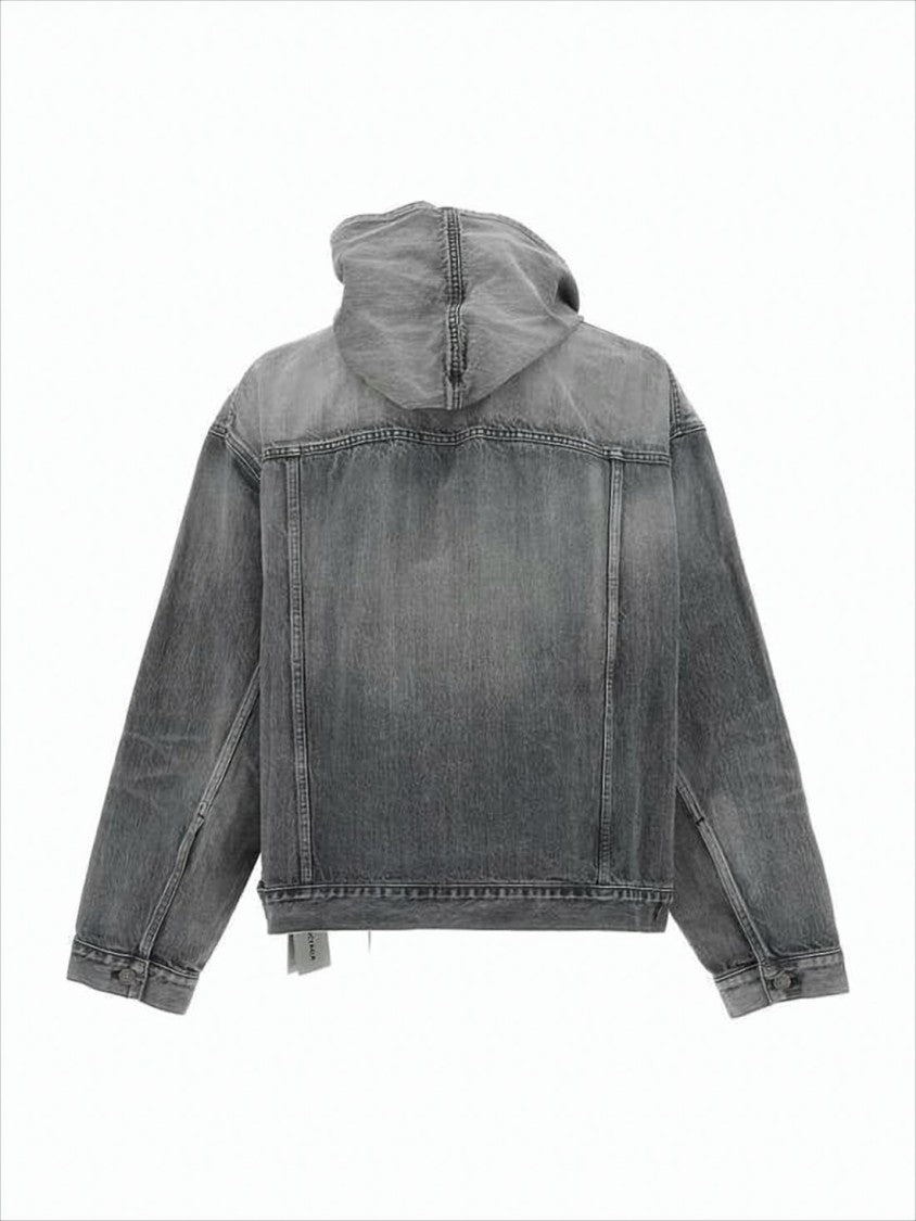 Balenciaga Boxy Grey Denim-Finish Hooded Sweatshirt