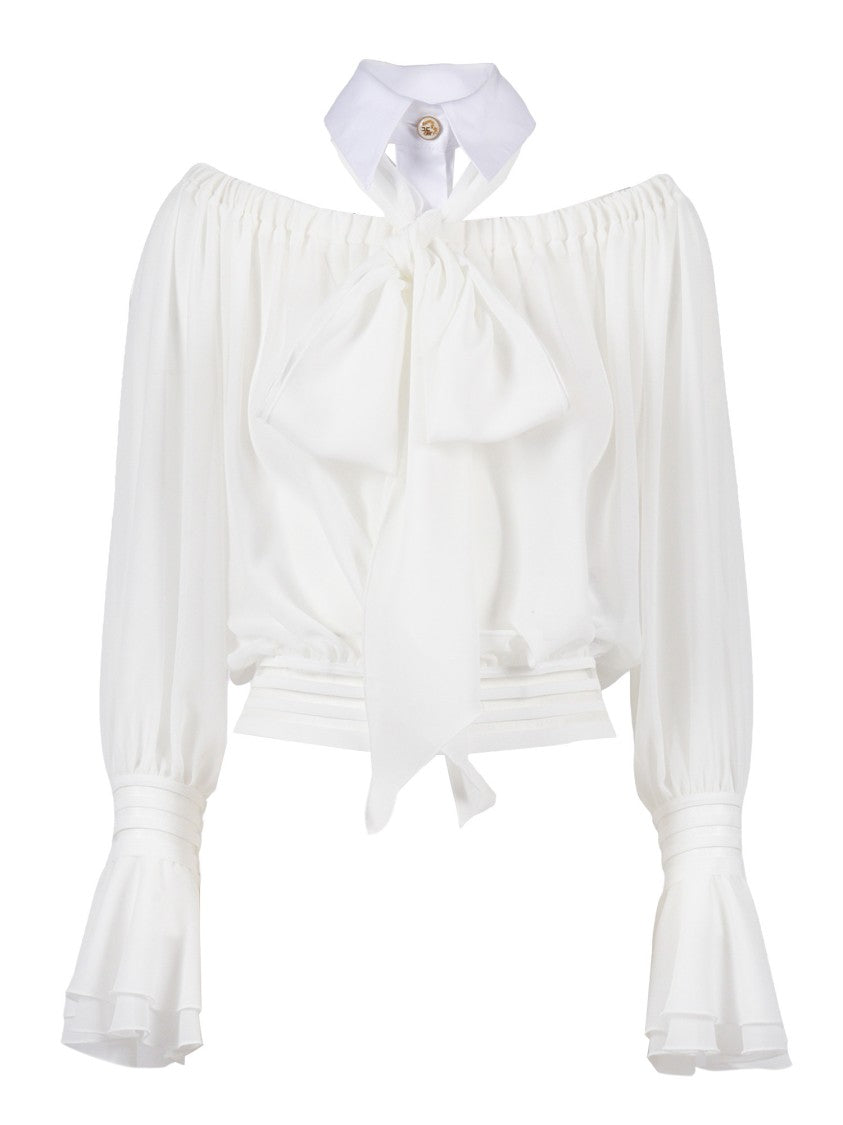 Elisabetta Franchi Off Shoulder Voluminous Bow Blouse