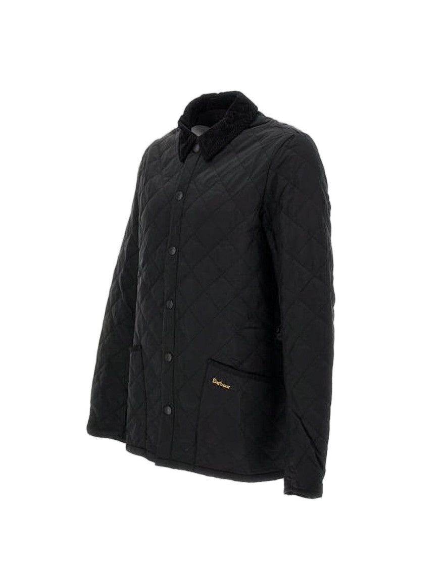 Barbour Classic Quilted Black Barbour Jacket With Corduroy Collar