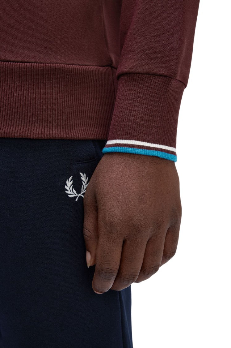 Fred Perry Bordeaux Crewneck Sweatshirt With Contrasting Double-Tipped Cuffs