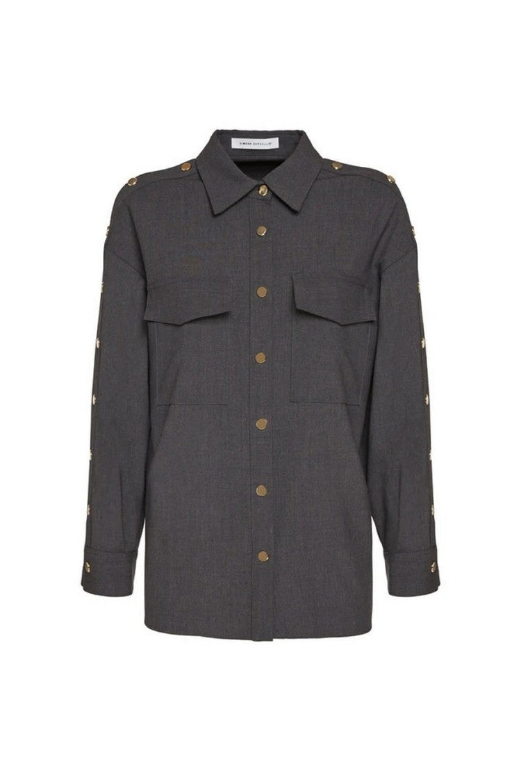 Simona Corsellini Grey Polyester-Viscose Blend Military Shirt