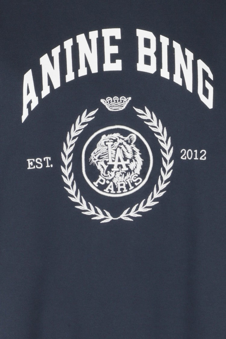 Anine Bing Blue Miles Collegiate Print Loose Cotton Sweatshirt