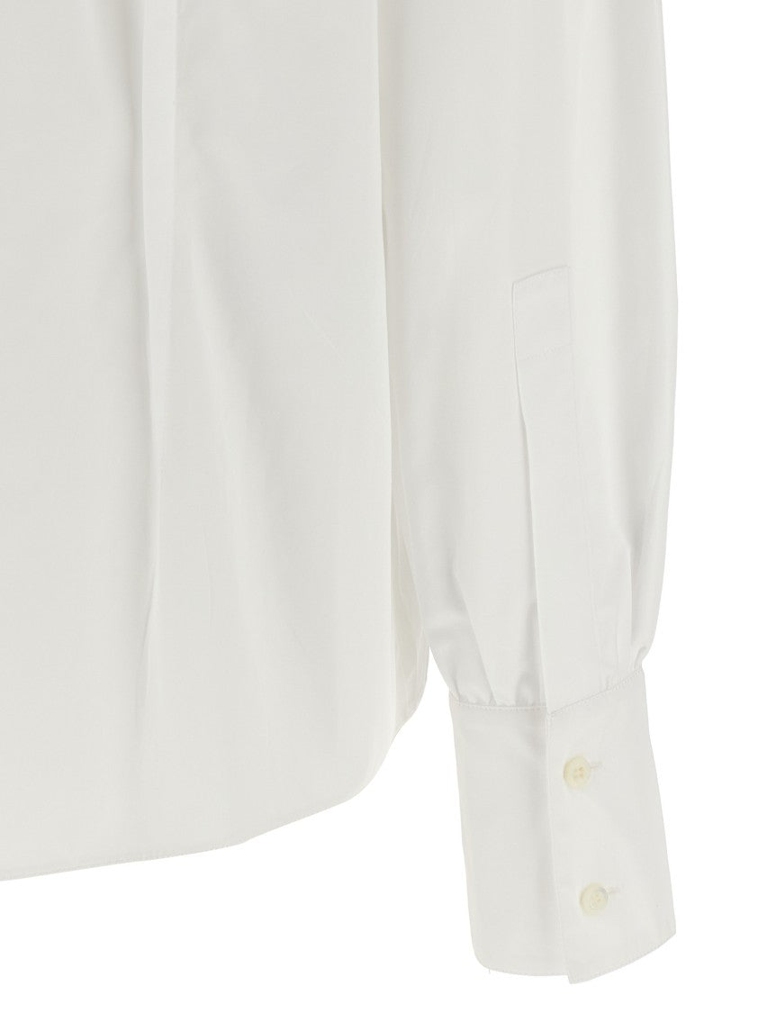 Prada Cotton Shirt With Korean Collar And Bow Detail