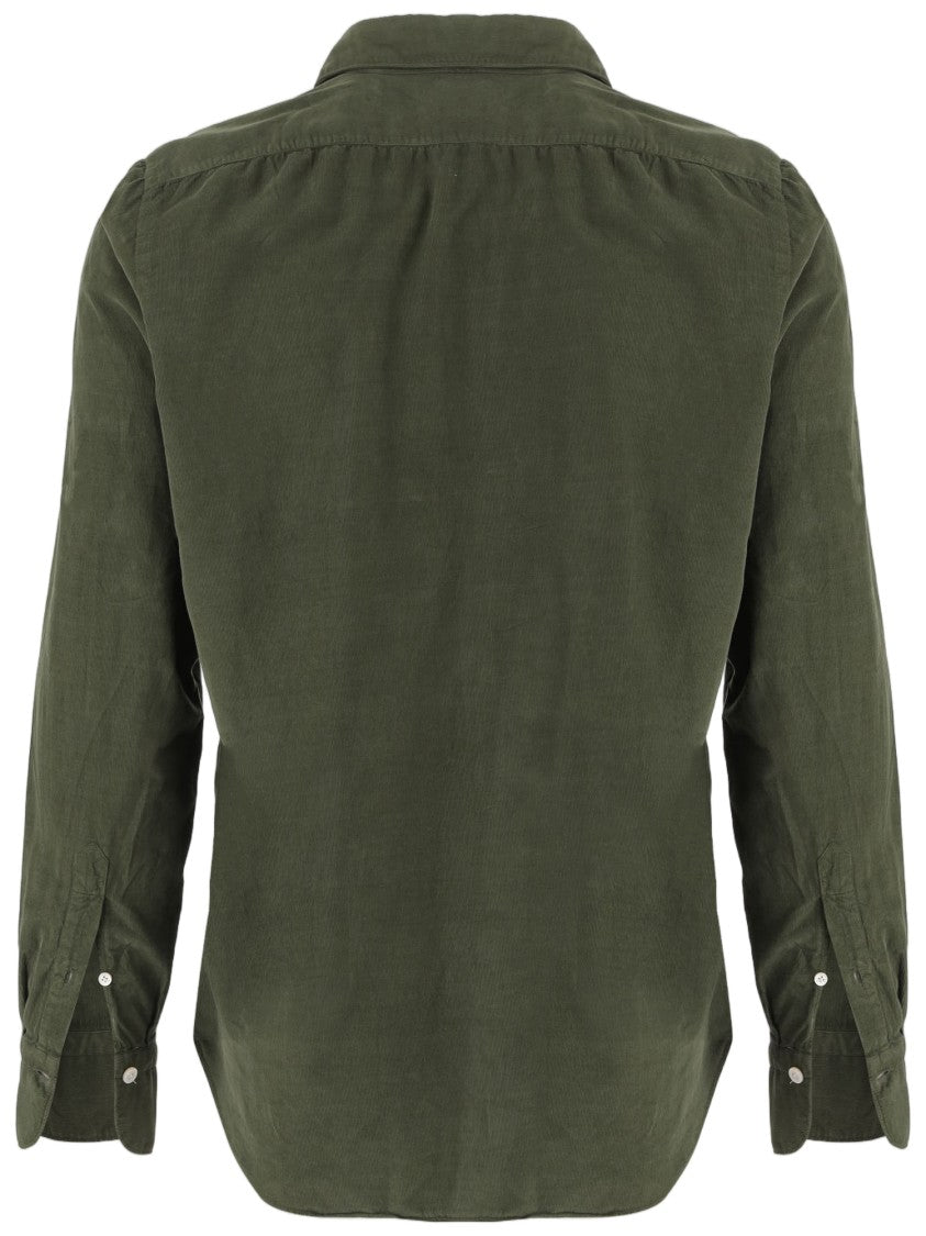 Finamore Green Ribbed Cotton Casual Shirt