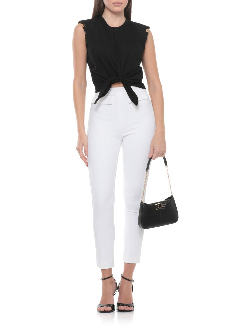 Elisabetta Franchi Ivory Pants With Logoed Pants