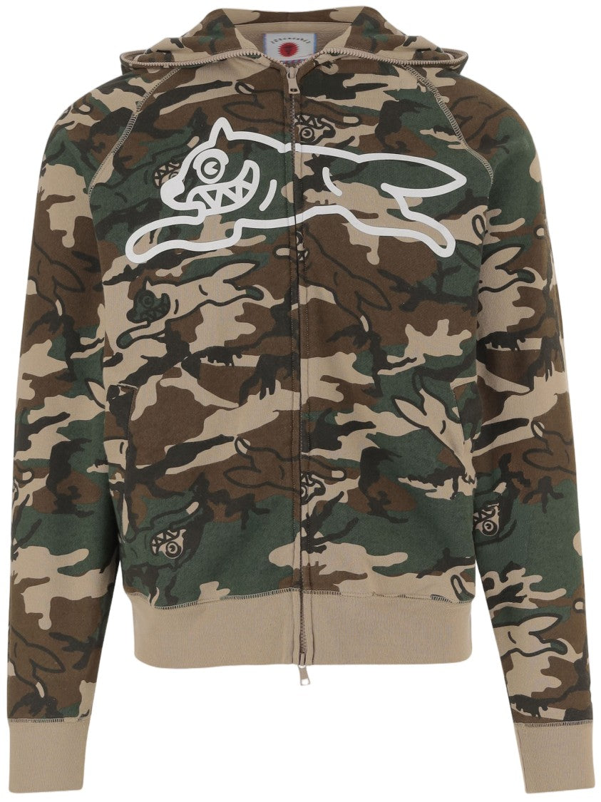 Icecream Camouflage Print Cotton Hoodie With Front Zip Closure