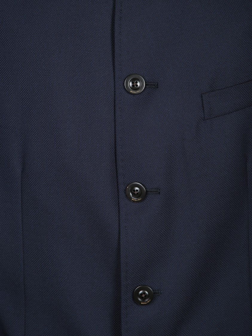 Boglioli Tailored Blue Blazer With High Collar