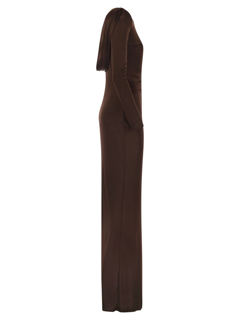 Elisabetta Franchi Red Carpet Dress In Shiny Viscose Jersey