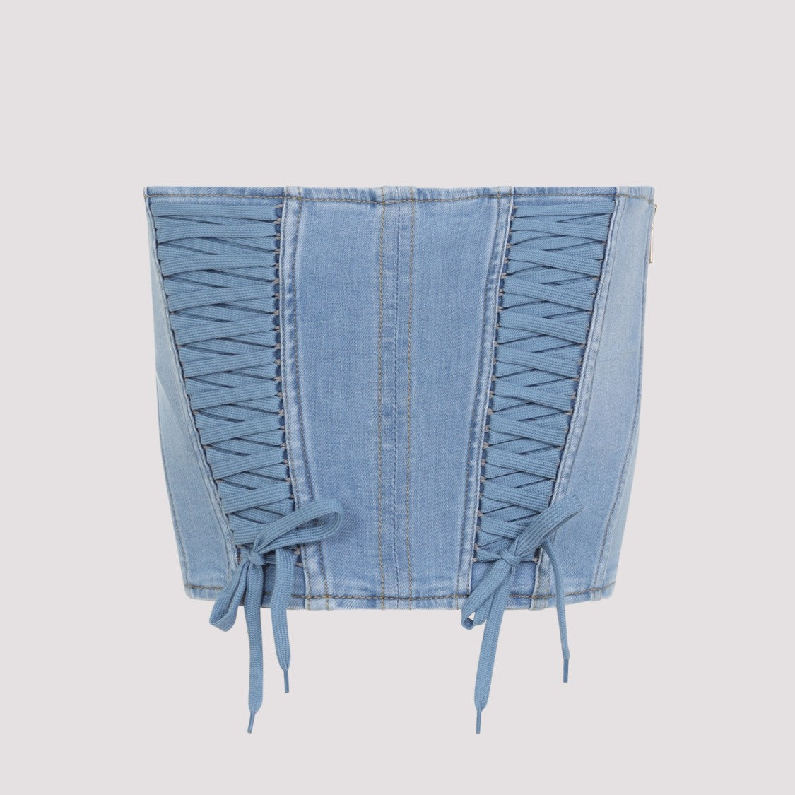Elisabetta Franchi Shoulderless Light Blue Cotton Corset Top