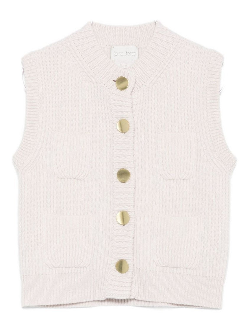 Forte Forte Ribbed Knit Vest With Metallic Button Closure