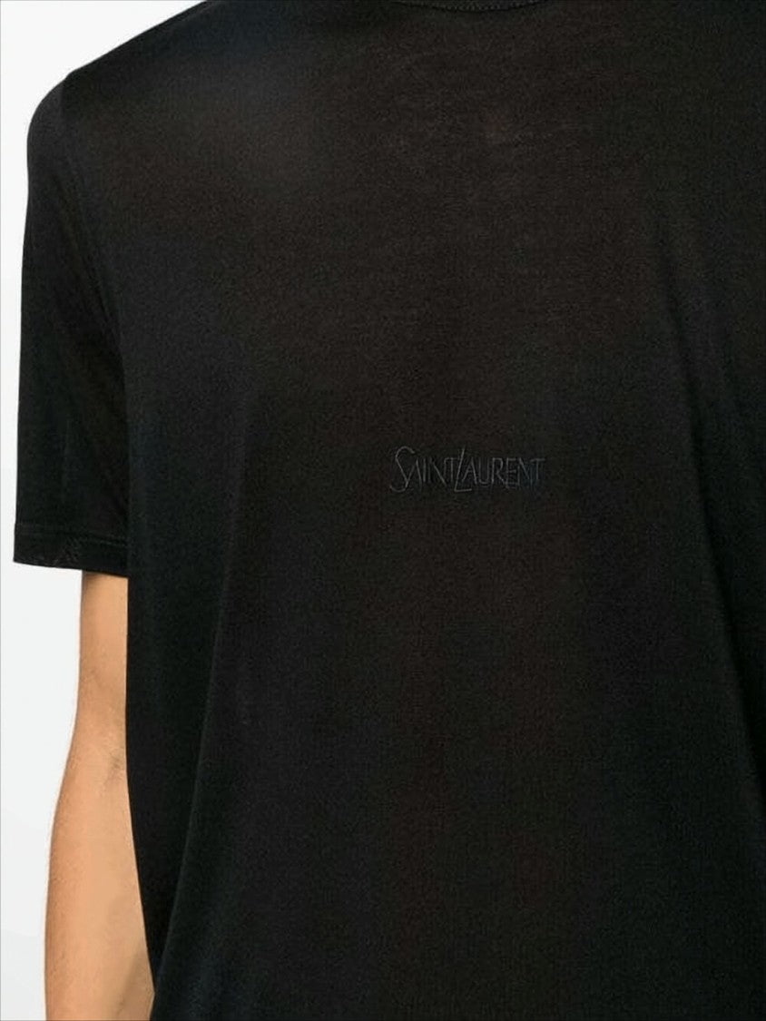 Saint Laurent Short-Sleeved Black Rayon T-Shirt With Tonal Branding