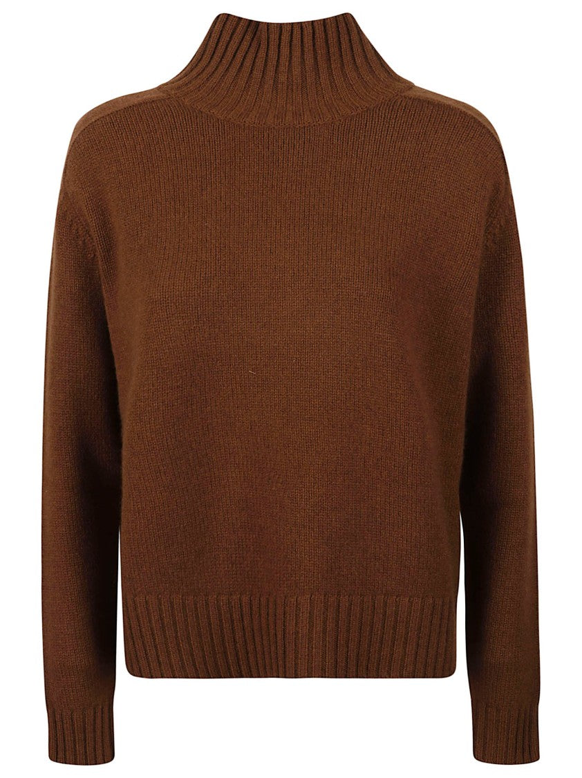 Be You Ribbed Brown Turtleneck Sweater With Cropped And Relaxed Fit