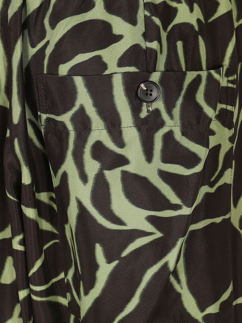 Dries Van Noten Fluid Twill Wide-Leg Trousers With Woodblock Rose Print