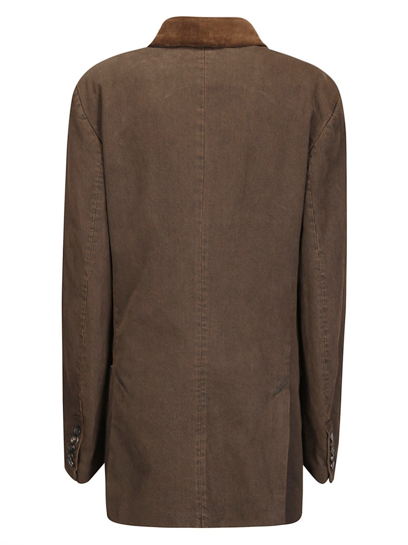 Dries Van Noten Denim-Effect Cotton Jacket With Contrasting Velvet Collar
