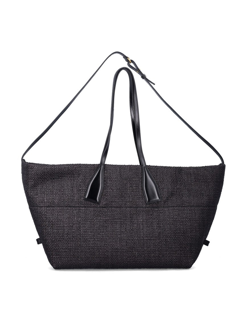 Balmain Track Medium Raffia Leather Tote